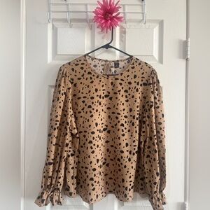 Pretty Dressy Tan Black Polkadot Blouse